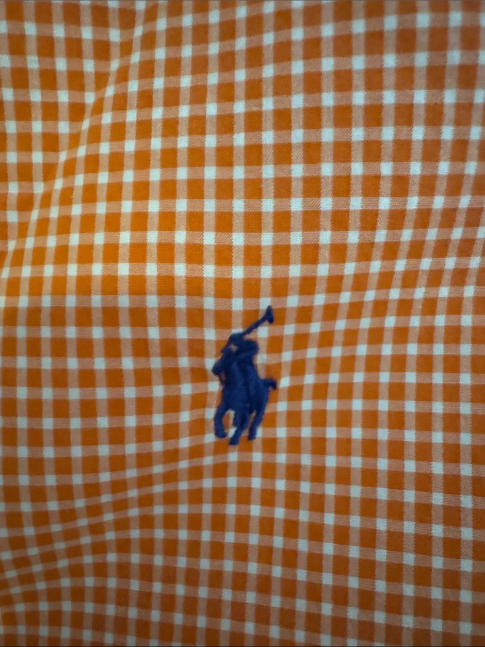 Boys Ralph Lauren Orange and White Gingham Button-Down with Navy Pony size 14/16